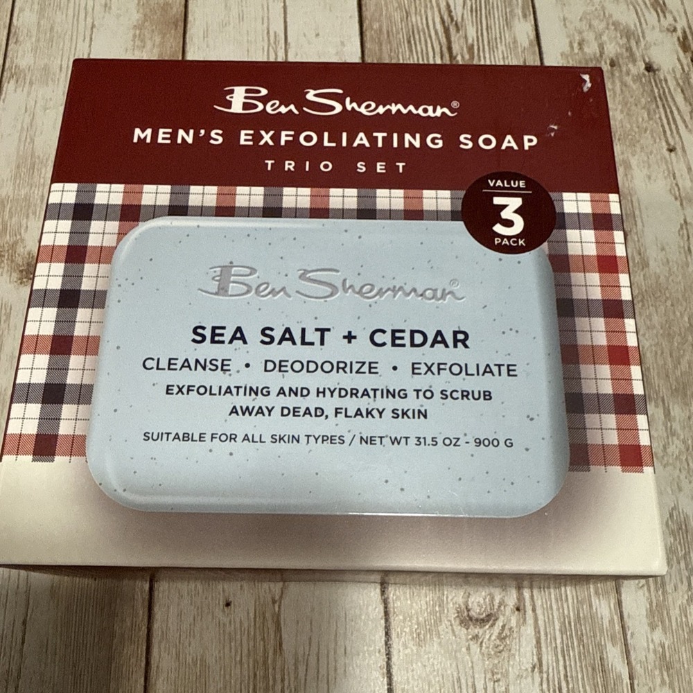 Ben Sherman Sea Salt & Cedar‎ Exfoliating & Hydrating Bar Soap 10.5 oz 3 Pack